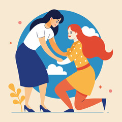 Empowering image of one woman confidently supporting another woman, symbolizing female solidarity, mentorship, and mutual help in a vibrant, positive setting