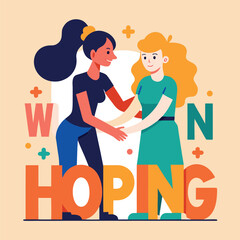 Two women offering mutual support and encouragement, illustrating the powerful concept of women helping women in a modern, positive illustration
