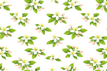 Fototapeta premium Flowers and leaves arranged in a pattern on a white background showing simple elements of nature in a design