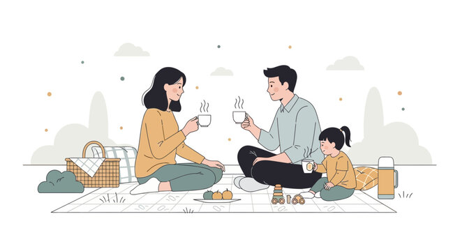 Joyful Family Picnic Outdoors Warm Beverage Bonding Moment Together