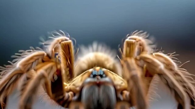 Close-up Macro Shot of a Hairy Tarantula Spider on a Textured Surface.