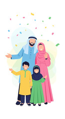Obraz premium Joyful Islamic Family Celebration Festive Gathering Outdoors With Confetti