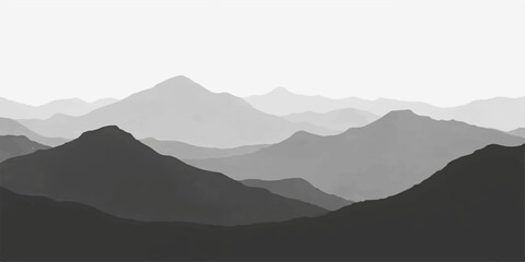 A misty blue mountain range silhouette unfolds under a morning sky where clouds and fog drift over snow peaks and hills at sunrise, creating a serene nature landscape view of the valley © MdShakibAhamed