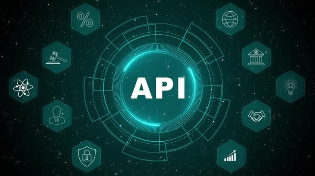 API application programming interface technology concept with digital system integration and software connectivity animation background 4k