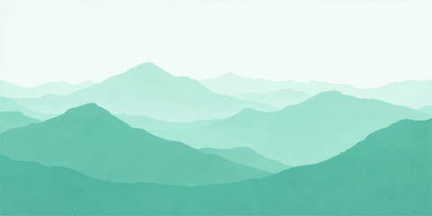 A serene blue mountain landscape at dawn features a mist-covered valley and forest silhouettes under a soft morning sky where clouds drift past a majestic peak © MdShakibAhamed