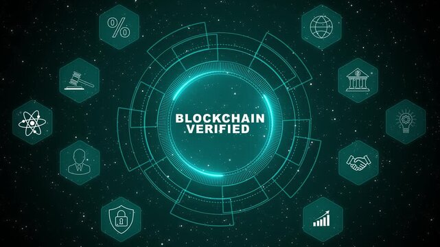 Secure blockchain verified interface with decentralized digital transaction system and encrypted data network animation background 4k