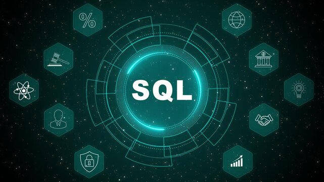 Futuristic Digital Interface with S Q L Database Concept and A I Technology Visualization SQL database.transparent background 4k visuals