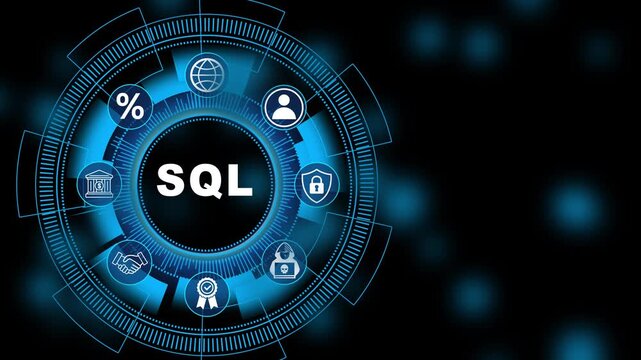 Futuristic Digital Interface with S Q L Database Concept and A I Technology Visualization SQL database.transparent background 4k visuals