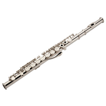 Silver flute musical instrument wind instrument isolated on a transparent background