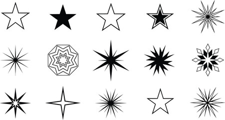Obraz premium Black and white star icon designs collection
