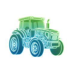Neon tractor outline with green and blue gradient