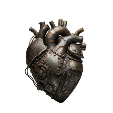 Steampunk mechanical heart with gears and pipes