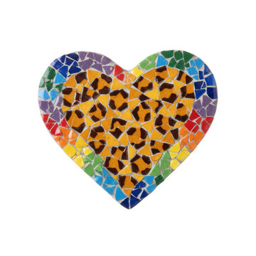 Heart mosaic with leopard print and rainbow colors