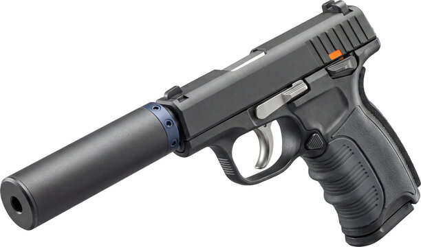 Compact air pistol with integrated suppressor.