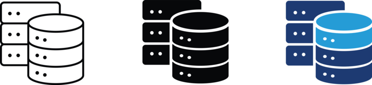 Database server icon showing data storage and information hosting. Business technology illustration for cloud computing, networking, database management, server infrastructure, digital backup