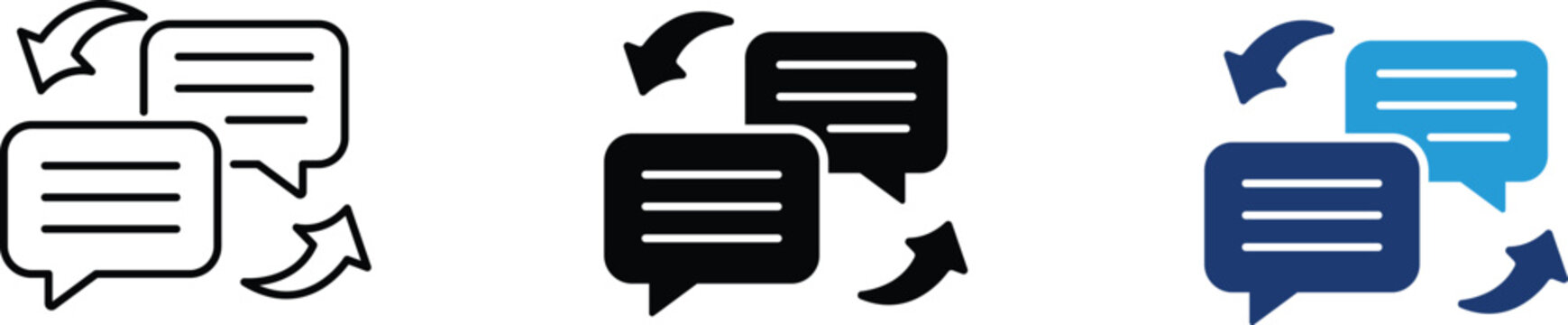 Chat bubbles with circular arrows icon showing exchange and communication flow. Business conversation illustration for instant messaging, customer support, feedback loop, data transfer