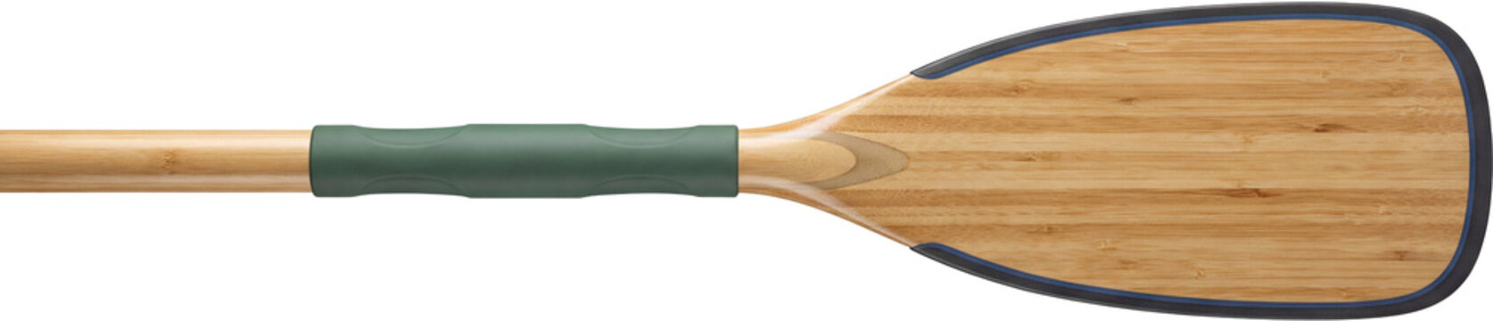 Bamboo canoe paddle with straight shaft.