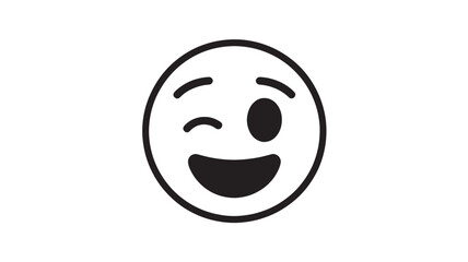Winking emoticon face in simple black and white design with minimalist style for digital communication