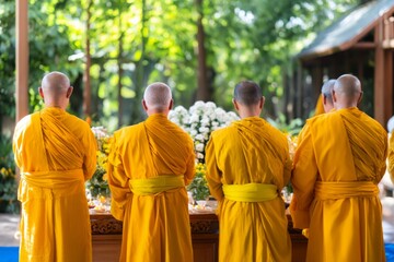 Peaceful Rituals at Sacred Altar Performed by Monks in Nature
