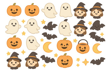 Fototapeta premium Halloween themed decorations with pumpkins, ghosts, bats, and witches at a festive party