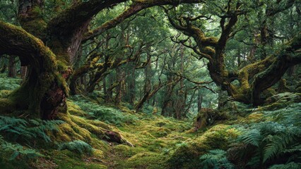 Obraz premium Enchanted Forest Scene with Mossy Trees