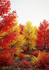 Stunning natural backdrop capturing the essence of autumn with vibrant red, orange, and yellow foliage dominating the landscape and forest floor, environment, yellow, decay