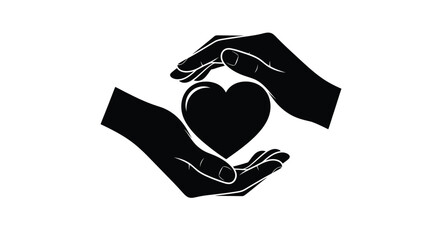 Hands gently cradling a heart shape a striking silhouette © SHM707k