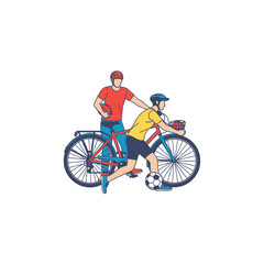 Obraz premium Young Men Cycling and Playing Soccer