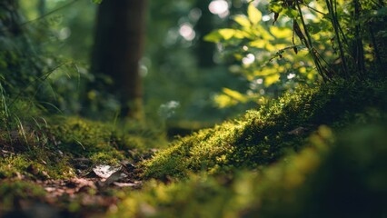 Fototapeta premium Sunlit Mossy Forest Path