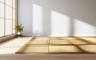 Fototapeta premium Minimalist Traditional Tatami Mat Layout in Serene Indoor Space