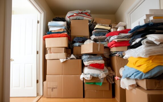 Cluttered Morning Scene in a Cramped Apartment Storage Closet
