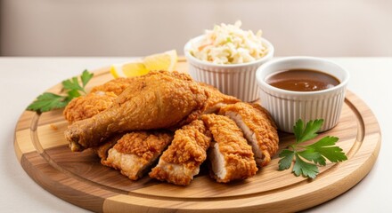 Crispy Fried Chicken Platter with Coleslaw and Gravy