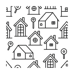 Fototapeta premium Minimal Line Art Seamless Pattern Collection – Hand Drawn Doodle Vector Set