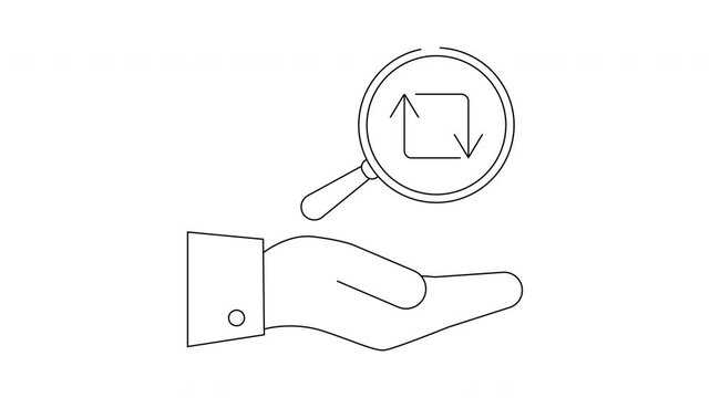 Hand Holding Magnifying Glass with Arrows Icon Animation.