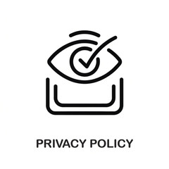 A minimalist vector graphic icon of an eye with a checkmark over a document representing privacy policy