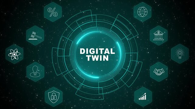 Digital twin technology concept with virtual system simulation and real time data integration interface animation background 4k