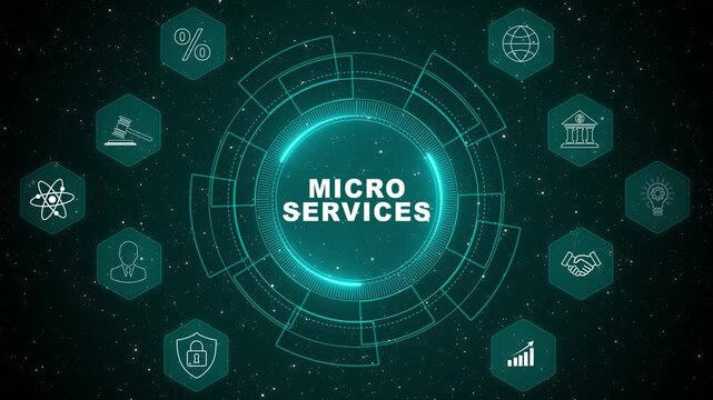 Microservices architecture concept with distributed cloud computing system and modern software infrastructure animation background 4k