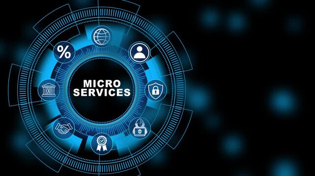 Digital microservices interface with distributed application system and cloud computing technology animation background 4k