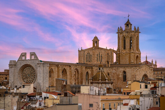 Sunset view of Tarragona Cathedral, Catalonia, Spain, a UNESCO World Heritage City