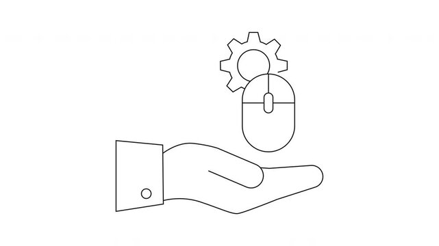Hand Holding Mouse and Gear Icon - Technology and Settings Concept.