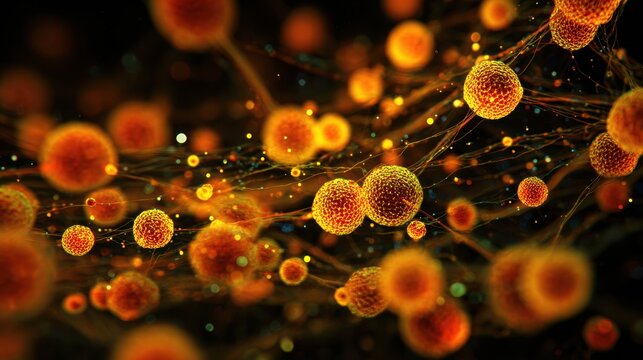 Microscopic abstract cellular network structure glowing