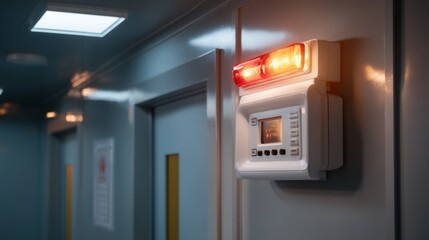 Fototapeta premium Emergency Indicator Screen with Status Light in a Corridor Room Environment