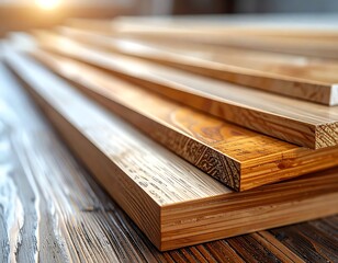 Stack of Wooden Planks with Visible Grain and Texture.