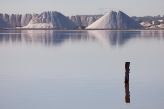 The Pink lake in Saltwater Lagoon in Parque Natural de las Salinas de Torrevieja