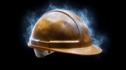 Fototapeta premium Orange hard hat radiating blue energy against a dark background
