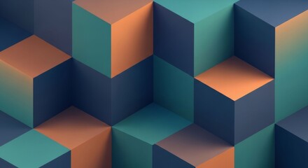Obraz premium Abstract 3D Cubes Pattern Background, Geometric Shapes, Teal Orange Blue Colors