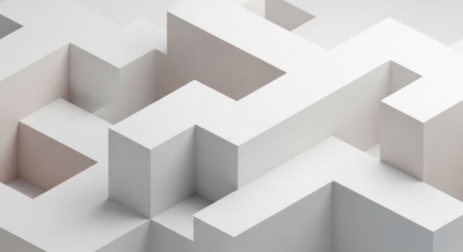 Abstract white geometric labyrinth maze background, architectural 3d render