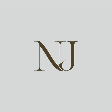 Elegant interlocking NJ monogram emblem minimalist abstract logo design suited for luxury branding, fashion, stationery, packaging, corporate identity and creative projects.