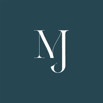 Elegant interlocking MJ monogram emblem minimalist abstract logo design suited for luxury branding, fashion, stationery, packaging, corporate identity and creative projects.