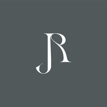 Elegant interlocking JR monogram emblem minimalist abstract logo design suited for luxury branding, fashion, stationery, packaging, corporate identity and creative projects.